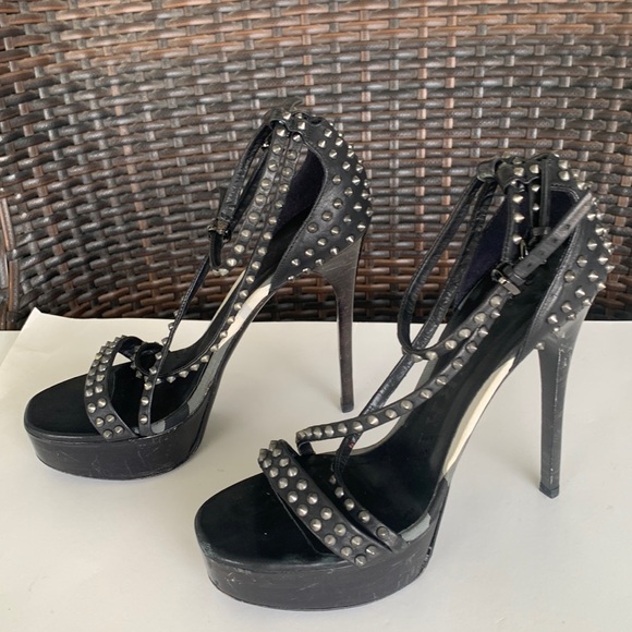 Burberry Woman's Black Open Toe Gunmetal Studded Stiletto Pumps - Picture 6 of 16